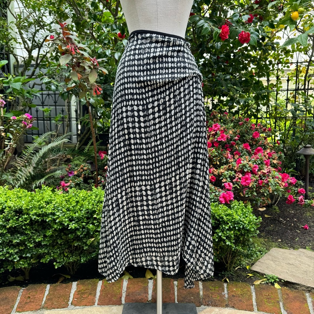 Theory Broken Oval Side Drape Midi Skirt Black Sz 2